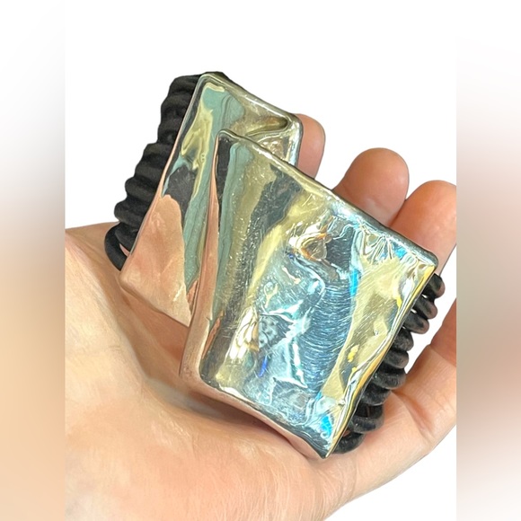 Sterling silver modernist 925 Israel bracelet multi strand leather strap - Picture 1 of 11